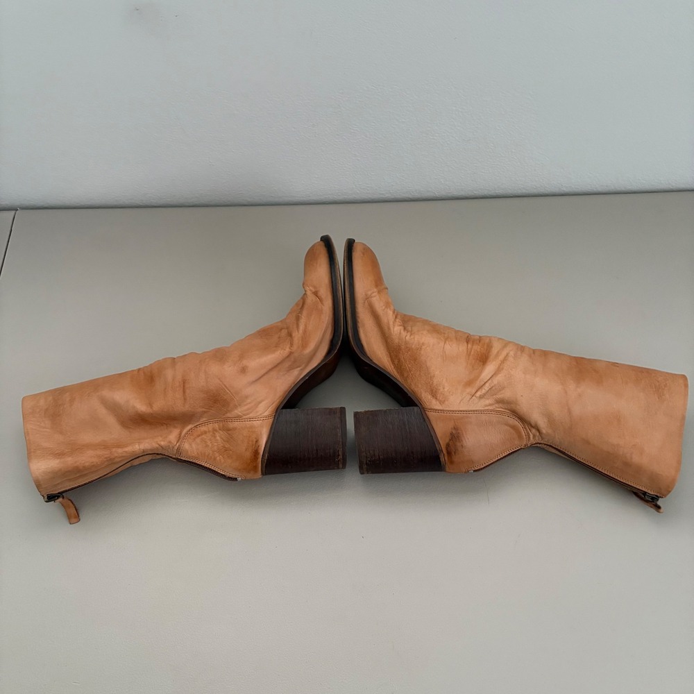 Free People Elle Block Heel Boot Slouchy Leather Back Zipper EU 39 US 8.5 Tan - Picture 4 of 11
